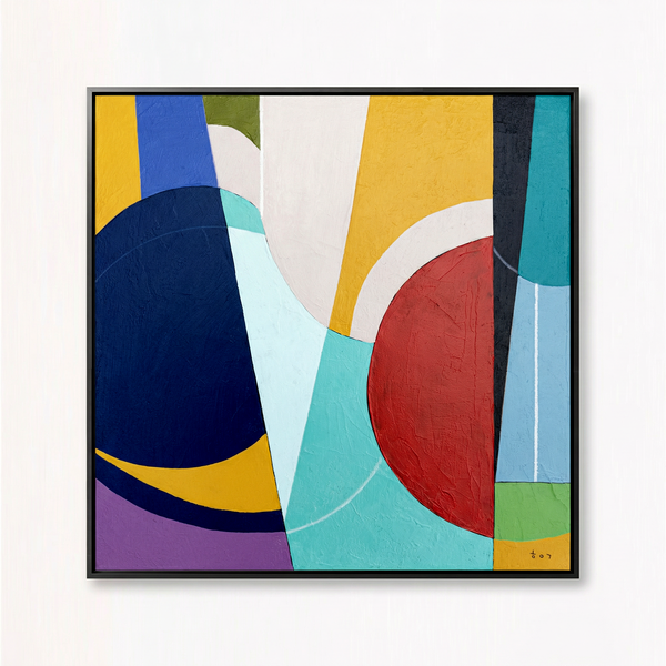 Abstract Wall Art — Modern Teal Navy Original Oil Painting, Textured Canvas — "Nox et Dies" (20"x20")