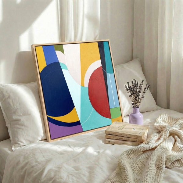 Abstract Wall Art — Modern Teal Navy Original Oil Painting, Textured Canvas — "Nox et Dies" (20"x20")