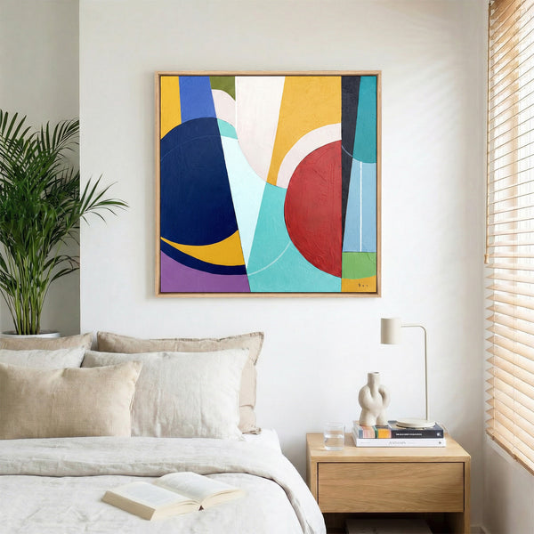 Abstract Wall Art — Modern Teal Navy Original Oil Painting, Textured Canvas — "Nox et Dies" (20"x20")