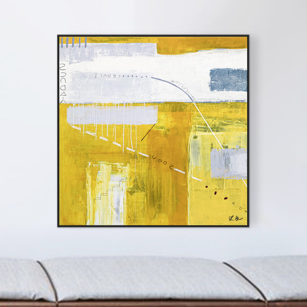 Bright Dance of Lemon and Gray Tones in Modern Abstract Original Painting, Canvas Wall Art | Oblivion (36"x36")