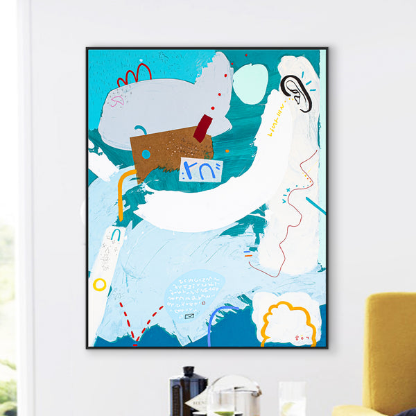 Vivid, Light-Infused Abstract Original Painting, Modern Canvas Wall in Aqua and Turquoise | Ocean catastrophe (40"x50")