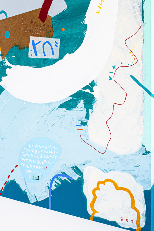 Vivid, Light-Infused Abstract Original Painting, Modern Canvas Wall in Aqua and Turquoise | Ocean catastrophe (40"x50")