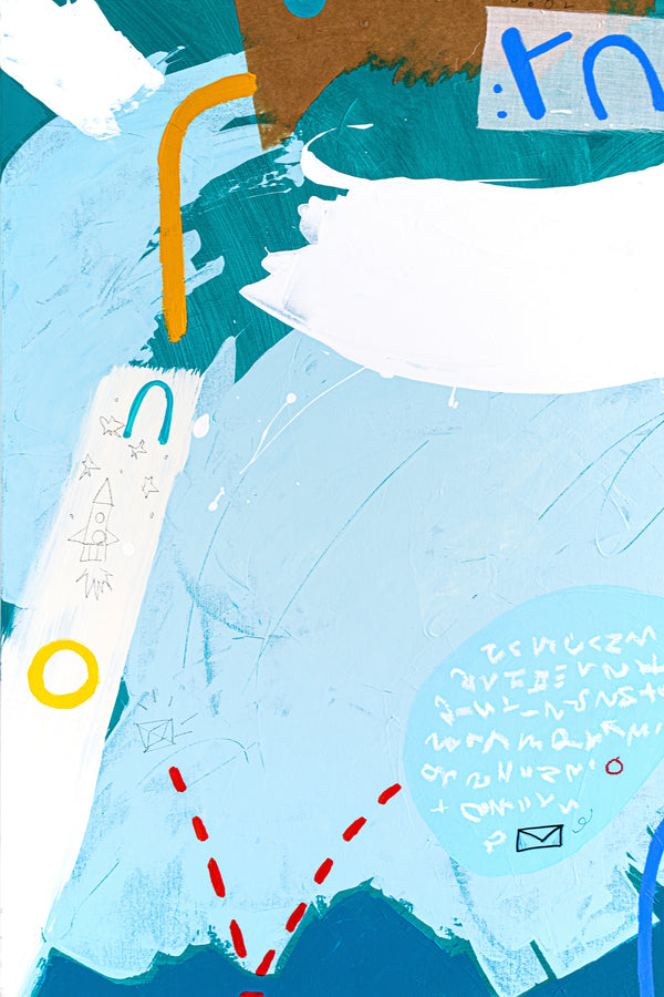 Vivid, Light-Infused Abstract Original Painting, Modern Canvas Wall in Aqua and Turquoise | Ocean catastrophe (40"x50")
