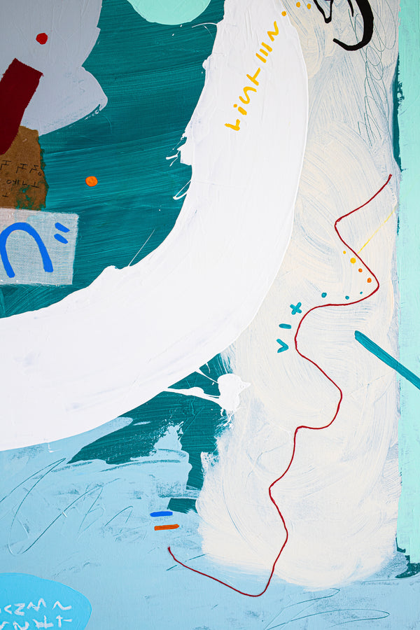Vivid, Light-Infused Abstract Original Painting, Modern Canvas Wall in Aqua and Turquoise | Ocean catastrophe (40"x50")