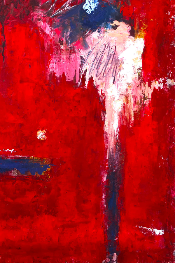 Fiery Red Modern Abstract Original Painting in Acrylic, Expressionist Large Canvas Wall Art | Of the passion
