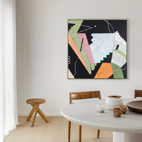 Colorful Geometric Original Abstract Painting in Acrylic, Contemporary Large Modern Canvas Wall Art | Opto