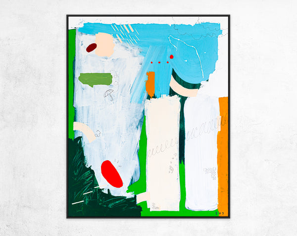 Bright Hues in Modern Expressionism Abstract Original Painting, Canvas Wall Art in Contemporary Style | Orange dot outside (40"x50")