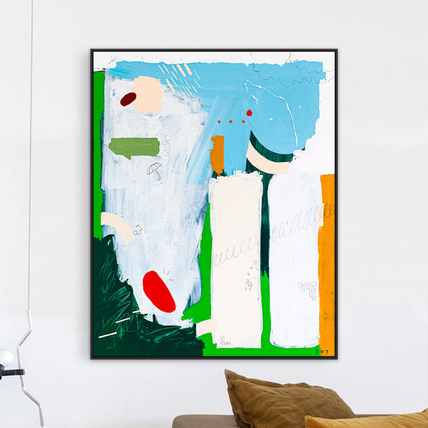 Bright Hues in Modern Expressionism Abstract Original Painting, Canvas Wall Art in Contemporary Style | Orange dot outside (40"x50")