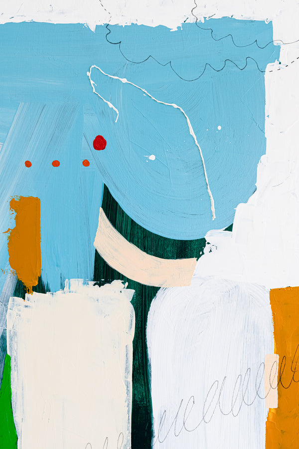 Bright Hues in Modern Expressionism Abstract Original Painting, Canvas Wall Art in Contemporary Style | Orange dot outside (40"x50")