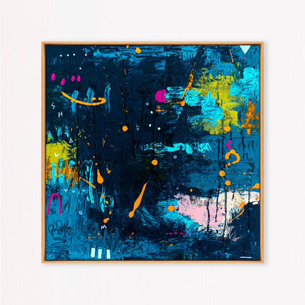 Abstract Painting – Original Acrylic & Oil Painting on Canvas, Mixed Media Wall Art, Modern Painting  – Oratio Caeruka (20"x20" | 50x50cm)