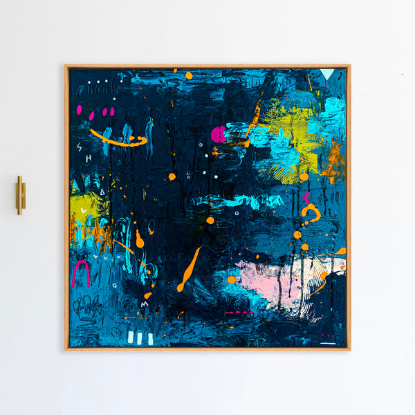 Abstract Painting – Original Acrylic & Oil Painting on Canvas, Mixed Media Wall Art, Modern Painting  – Oratio Caeruka (20"x20" | 50x50cm)