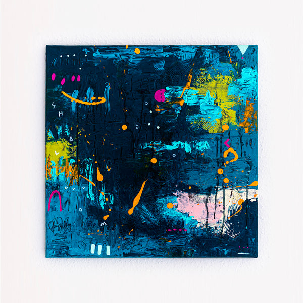 Abstract Painting – Original Acrylic & Oil Painting on Canvas, Mixed Media Wall Art, Modern Painting  – Oratio Caeruka (20"x20" | 50x50cm)