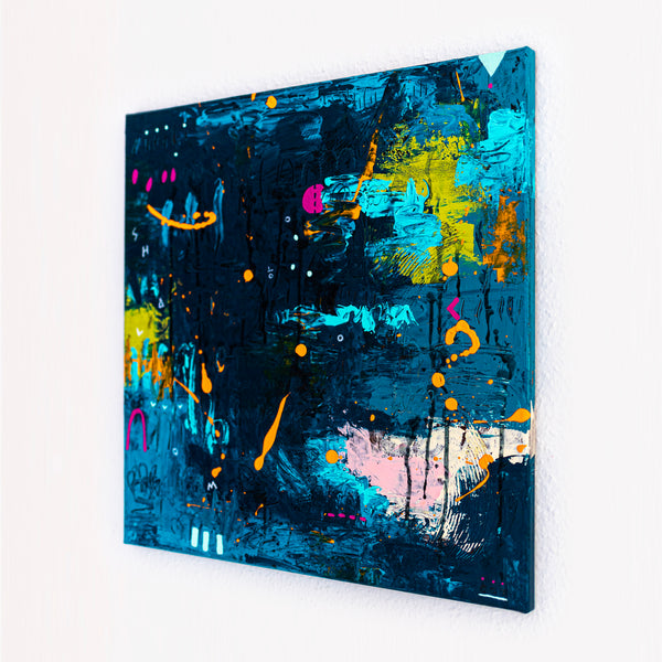 Abstract Painting – Original Acrylic & Oil Painting on Canvas, Mixed Media Wall Art, Modern Painting  – Oratio Caeruka (20"x20" | 50x50cm)