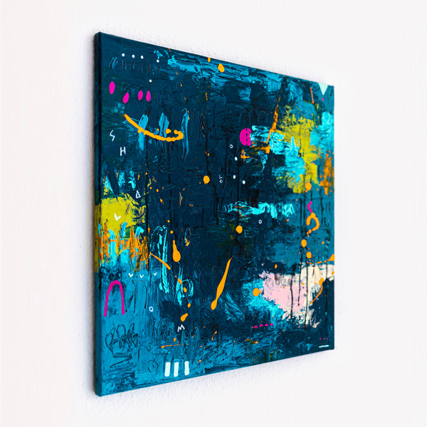 Abstract Painting – Original Acrylic & Oil Painting on Canvas, Mixed Media Wall Art, Modern Painting  – Oratio Caeruka (20"x20" | 50x50cm)