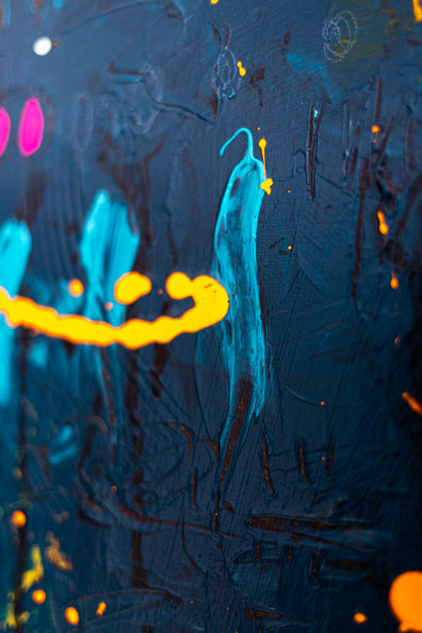 Abstract Painting – Original Acrylic & Oil Painting on Canvas, Mixed Media Wall Art, Modern Painting  – Oratio Caeruka (20"x20" | 50x50cm)