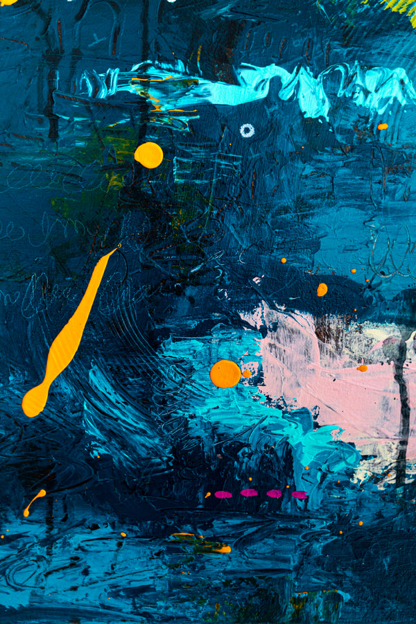 Abstract Painting – Original Acrylic & Oil Painting on Canvas, Mixed Media Wall Art, Modern Painting  – Oratio Caeruka (20"x20" | 50x50cm)