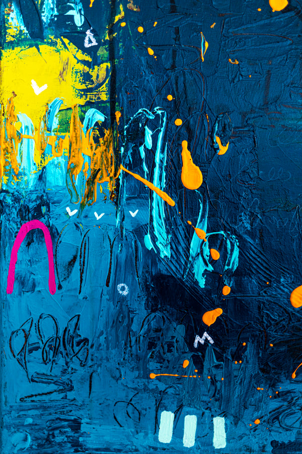 Abstract Painting – Original Acrylic & Oil Painting on Canvas, Mixed Media Wall Art, Modern Painting  – Oratio Caeruka (20"x20" | 50x50cm)