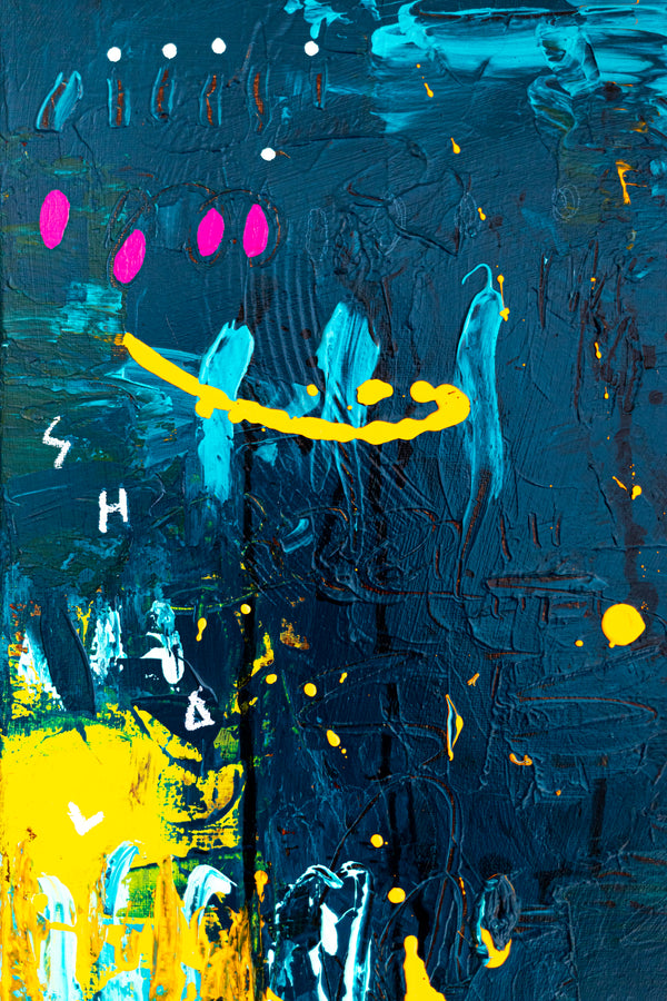 Abstract Painting – Original Acrylic & Oil Painting on Canvas, Mixed Media Wall Art, Modern Painting  – Oratio Caeruka (20"x20" | 50x50cm)