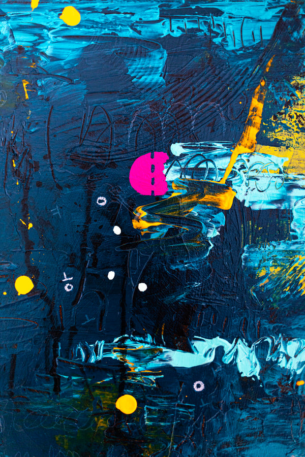 Abstract Painting – Original Acrylic & Oil Painting on Canvas, Mixed Media Wall Art, Modern Painting  – Oratio Caeruka (20"x20" | 50x50cm)