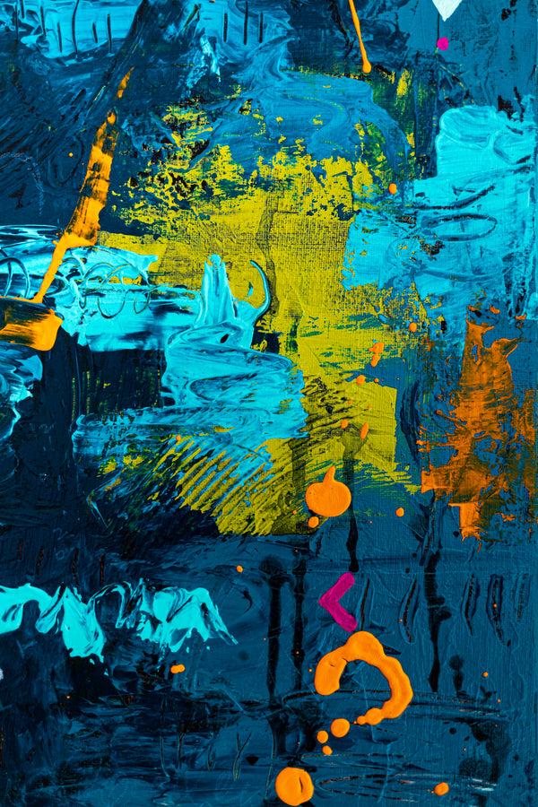 Abstract Painting – Original Acrylic & Oil Painting on Canvas, Mixed Media Wall Art, Modern Painting  – Oratio Caeruka (20"x20" | 50x50cm)