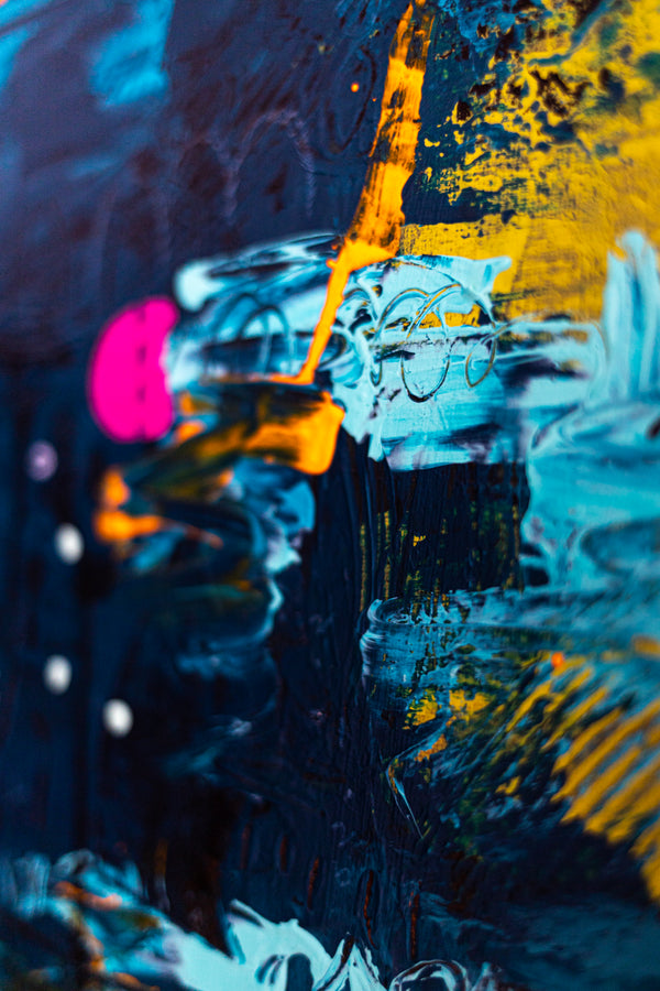 Abstract Painting – Original Acrylic & Oil Painting on Canvas, Mixed Media Wall Art, Modern Painting  – Oratio Caeruka (20"x20" | 50x50cm)