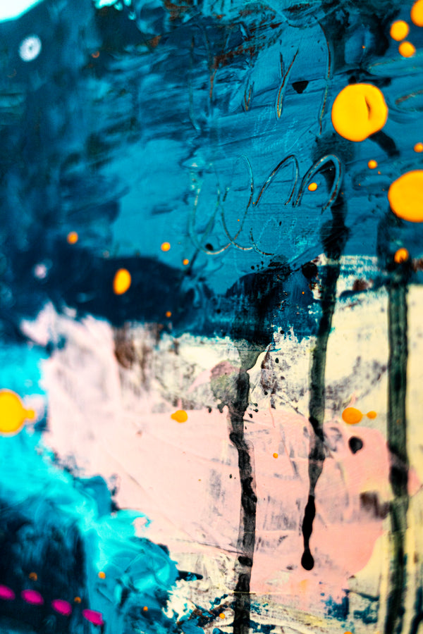 Abstract Painting – Original Acrylic & Oil Painting on Canvas, Mixed Media Wall Art, Modern Painting  – Oratio Caeruka (20"x20" | 50x50cm)