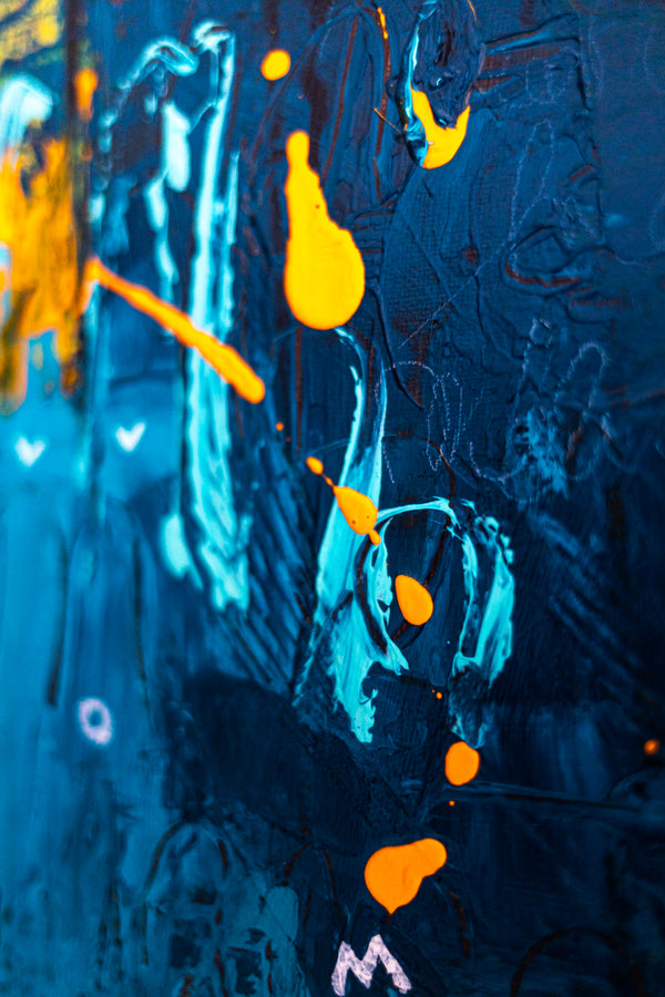 Abstract Painting – Original Acrylic & Oil Painting on Canvas, Mixed Media Wall Art, Modern Painting  – Oratio Caeruka (20"x20" | 50x50cm)