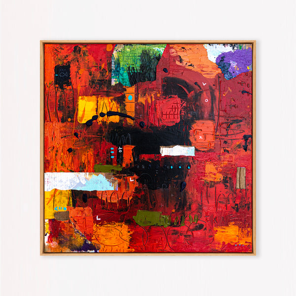 Abstract Painting - Red Original Wall Art – Large Oil & Acrylic on Canvas – Mixed Media Modern Wall Art – Oratio Rubra (24"x24" | 60x60cm)