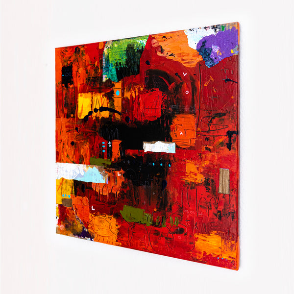 Abstract Painting - Red Original Wall Art – Large Oil & Acrylic on Canvas – Mixed Media Modern Wall Art – Oratio Rubra (24"x24" | 60x60cm)