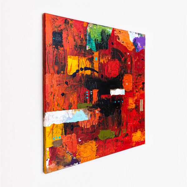 Abstract Painting - Red Original Wall Art – Large Oil & Acrylic on Canvas – Mixed Media Modern Wall Art – Oratio Rubra (24"x24" | 60x60cm)