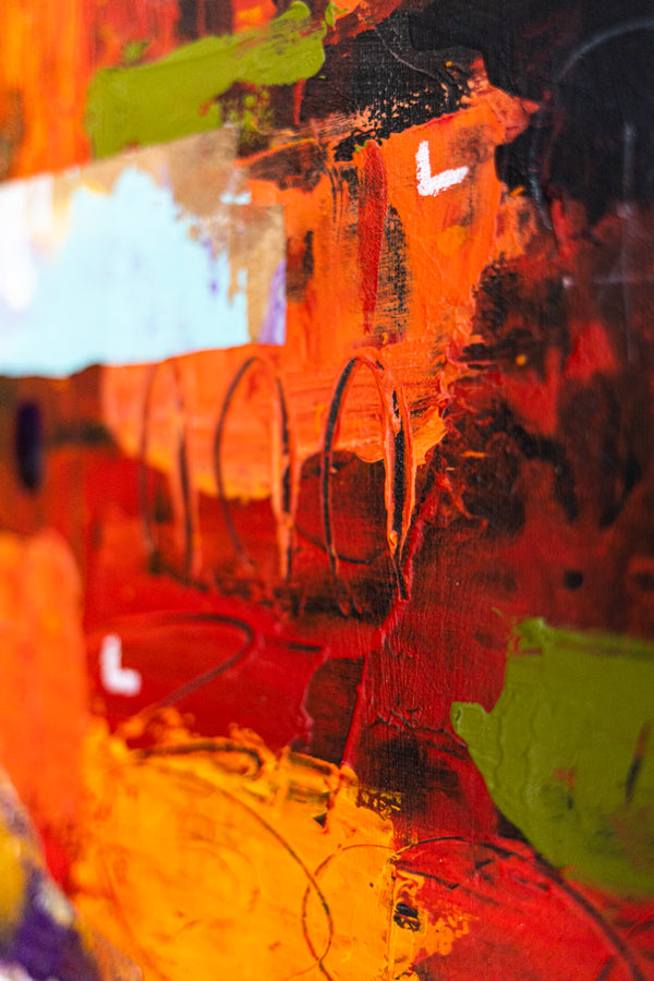 Abstract Painting - Red Original Wall Art – Large Oil & Acrylic on Canvas – Mixed Media Modern Wall Art – Oratio Rubra (24"x24" | 60x60cm)