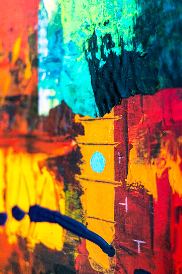 Abstract Painting - Red Original Wall Art – Large Oil & Acrylic on Canvas – Mixed Media Modern Wall Art – Oratio Rubra (24"x24" | 60x60cm)