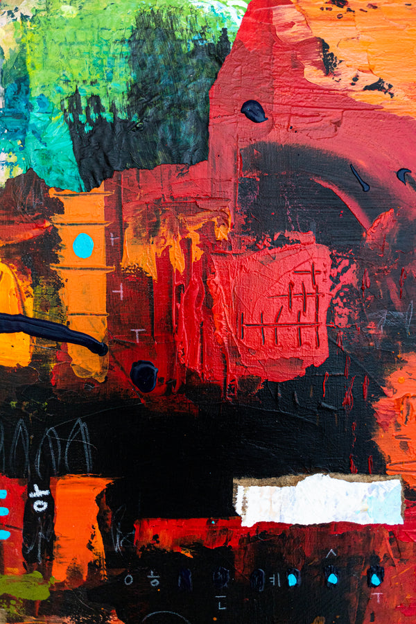 Abstract Painting - Red Original Wall Art – Large Oil & Acrylic on Canvas – Mixed Media Modern Wall Art – Oratio Rubra (24"x24" | 60x60cm)