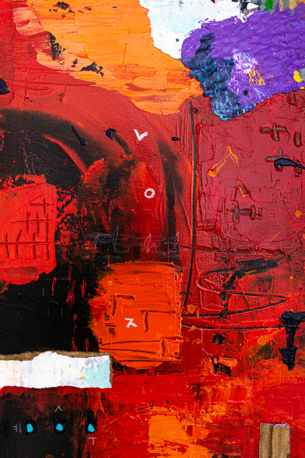 Abstract Painting - Red Original Wall Art – Large Oil & Acrylic on Canvas – Mixed Media Modern Wall Art – Oratio Rubra (24"x24" | 60x60cm)