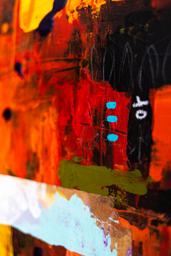 Abstract Painting - Red Original Wall Art – Large Oil & Acrylic on Canvas – Mixed Media Modern Wall Art – Oratio Rubra (24"x24" | 60x60cm)