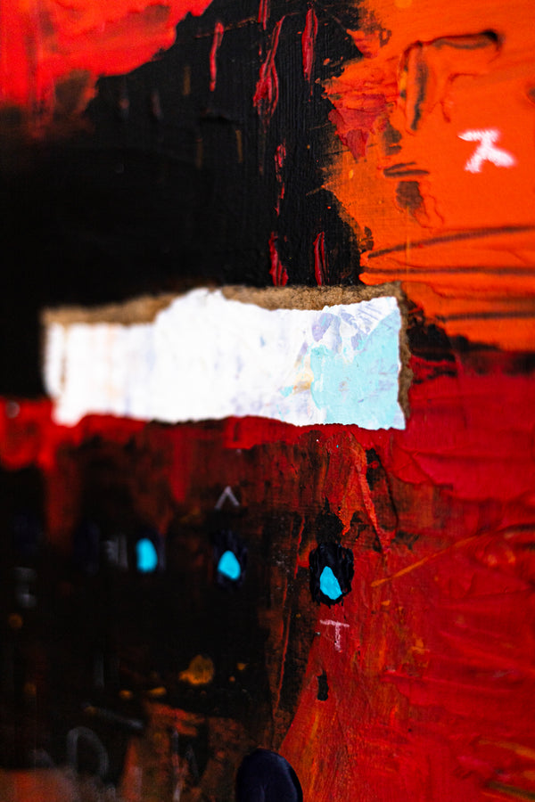 Abstract Painting - Red Original Wall Art – Large Oil & Acrylic on Canvas – Mixed Media Modern Wall Art – Oratio Rubra (24"x24" | 60x60cm)