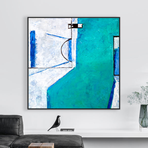 Geometric Original Abstract Acrylic Painting, Large of Contemporary Modern Canvas Wall Art in Turquoise | Out there