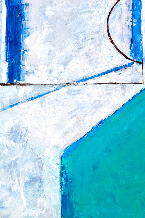 Geometric Original Abstract Acrylic Painting, Large Modern Canvas Wall Art in Turquoise | Out there (Vertical Ver.)