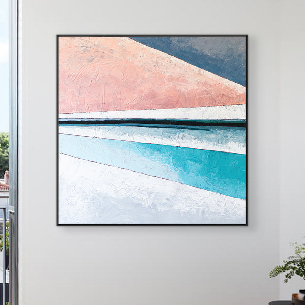 Modern Minimalist Abstract Original Painting, Colorful Canvas Wall Art of Illuminated Landscape | Over the hill