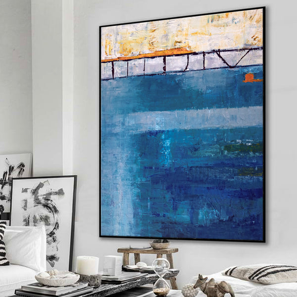 Modern Blue Abstract Original Acrylic Painting, Large Contemporary Canvas Wall Art the Ebb & Flow of Life | Passage
