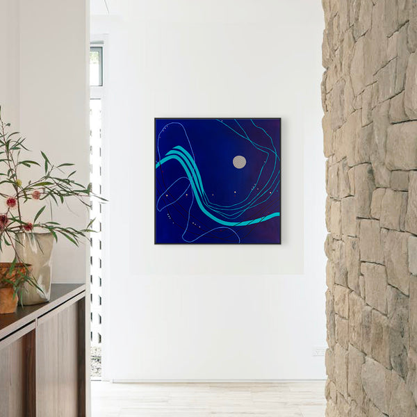 Abstract Minimalist Oil Painting Emanating Night's Serene Beauty Wall Art | Pearls of the night (38"x38")