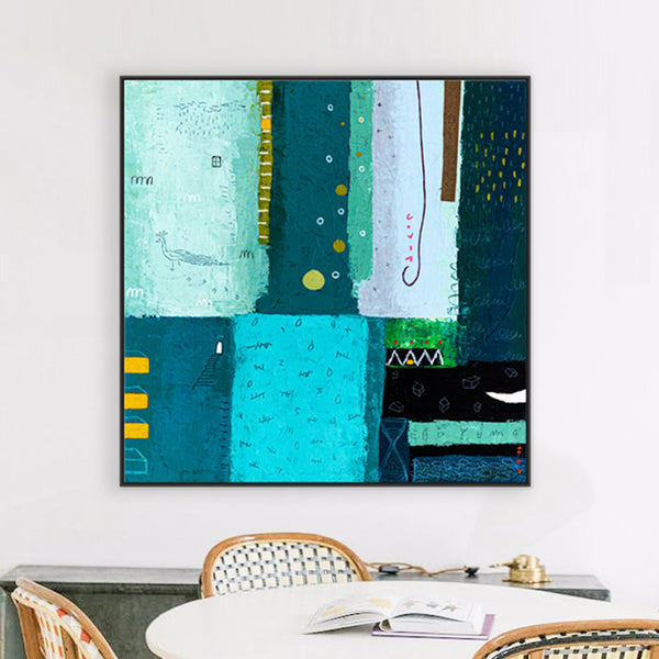 Teal Original Abstract Colorful Acrylic Painting, Unique Modern Canvas Wall Art with Green Color Theme | Petit Paon