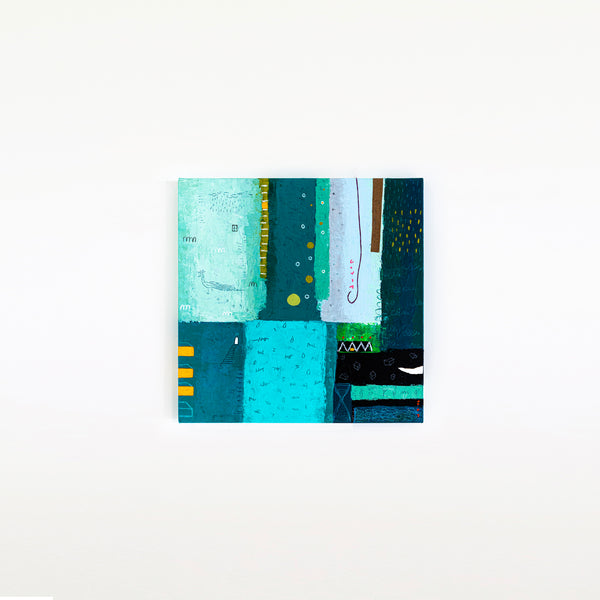 Original Abstract Colorful Painting, Unique Modern Canvas Wall Art with Green Color Theme | Petit Paon (24"x24")