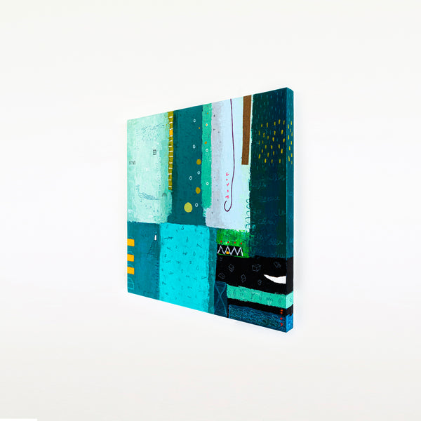 Original Abstract Colorful Painting, Unique Modern Canvas Wall Art with Green Color Theme | Petit Paon (24"x24")