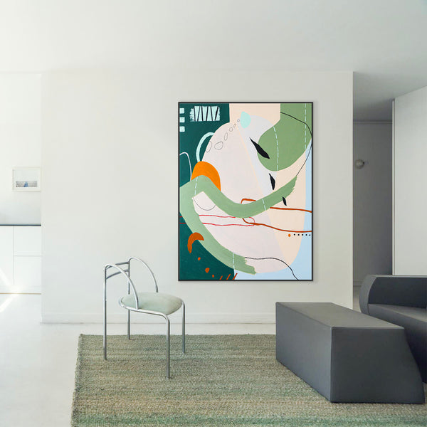 Modern Abstract Painting in Exploration of Nature's Resilience, Green Canvas Wall Art | Planta (Vertical Ver.)