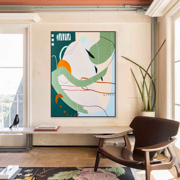Modern Abstract Painting in Exploration of Nature's Resilience, Green Canvas Wall Art | Planta (Vertical Ver.)