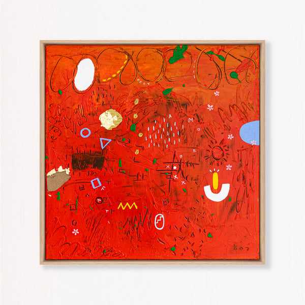 Abstract Painting - Original Wall Art – Oil & Acrylic on Canvas – Red Contemporary Modern Wall Art – Pretiosus Cadmii (20"x20" | 50x50cm)
