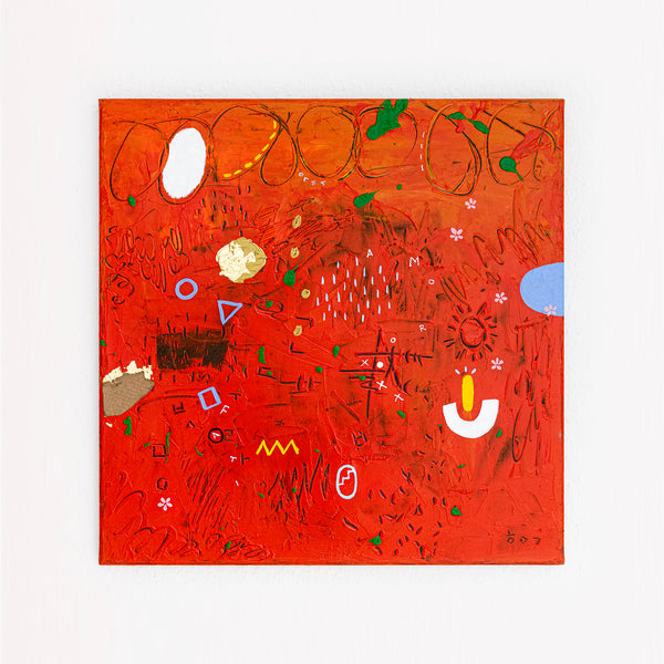 Abstract Painting - Original Wall Art – Oil & Acrylic on Canvas – Red Contemporary Modern Wall Art – Pretiosus Cadmii (20"x20" | 50x50cm)