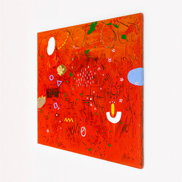 Abstract Painting - Original Wall Art – Oil & Acrylic on Canvas – Red Contemporary Modern Wall Art – Pretiosus Cadmii (20"x20" | 50x50cm)