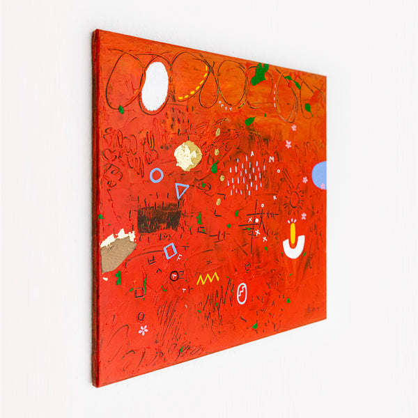 Abstract Painting - Original Wall Art – Oil & Acrylic on Canvas – Red Contemporary Modern Wall Art – Pretiosus Cadmii (20"x20" | 50x50cm)